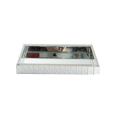 Mirror Tray Rectangle Strip Bevelled Edge Silver(30x40x5cmH)