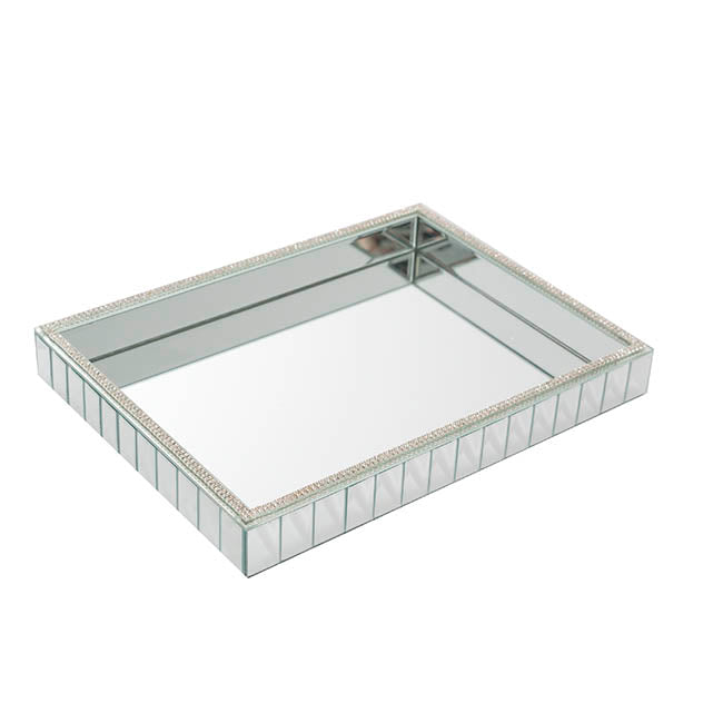 Mirror Tray Rectangle Strip Bevelled Edge Silver(30x40x5cmH)