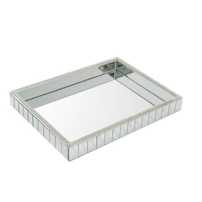 Mirror Tray Rectangle Strip Bevelled Edge Silver(30x40x5cmH)