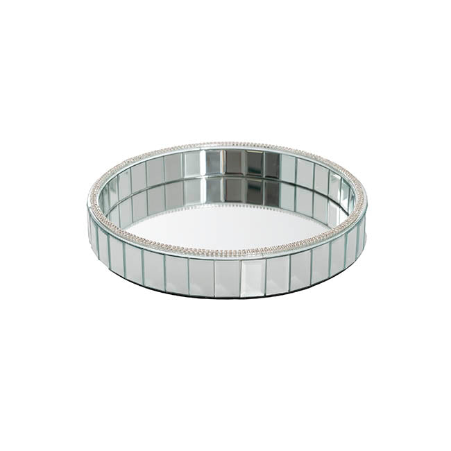Mirror Tray Round Strip Bevelled Edge Silver (30cmDx5cmH)