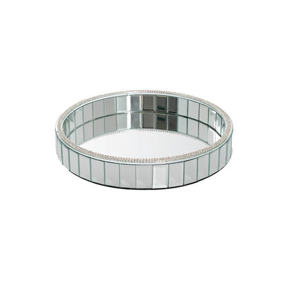 Mirror Tray Round Strip Bevelled Edge Silver (30cmDx5cmH)