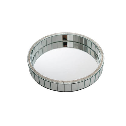 Mirror Tray Round Strip Bevelled Edge Silver (30cmDx5cmH)