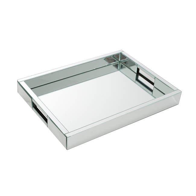 Mirror Tray Rectangle w Handle Silver (30x40x5cmH)