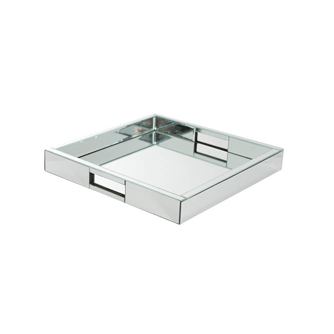 Mirror Tray Square w Handle Silver (35x35x5cmH)