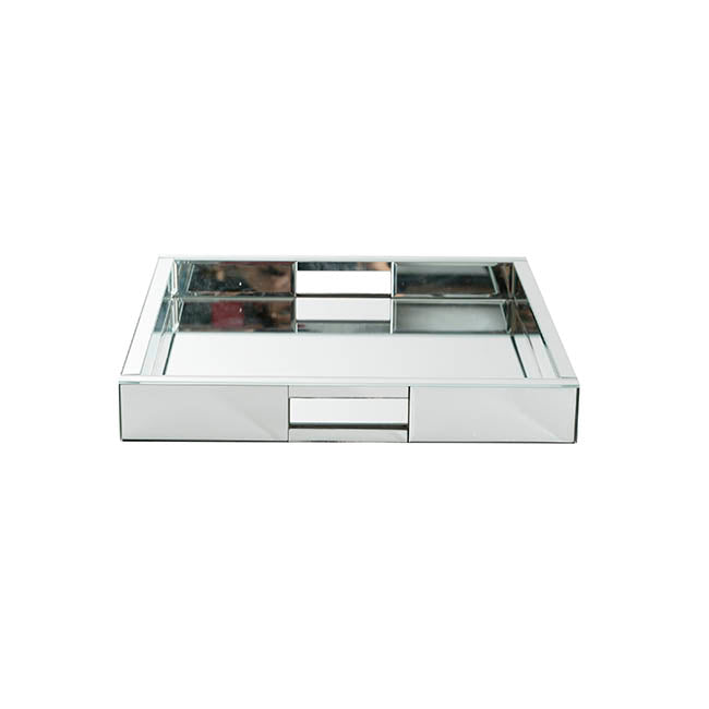 Mirror Tray Square w Handle Silver (35x35x5cmH)