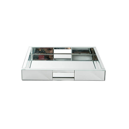 Mirror Tray Square w Handle Silver (35x35x5cmH)