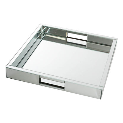 Mirror Tray Square w Handle Silver (35x35x5cmH)