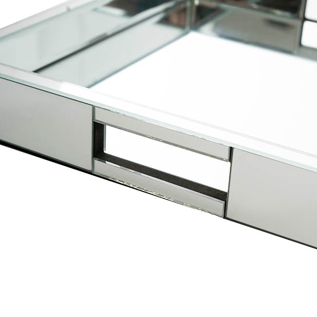 Mirror Tray Square w Handle Silver (35x35x5cmH)