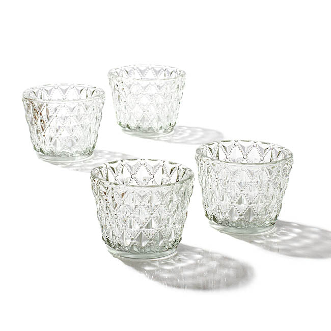 Glass Votive Candle Holder Diamond Pattern Clear (7.5x6cmH)