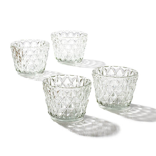 Glass Votive Candle Holder Diamond Pattern Clear (7.5x6cmH)
