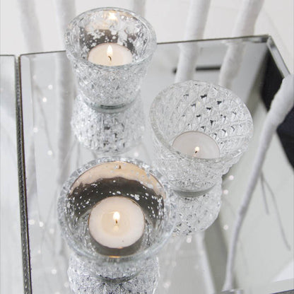 Glass Votive Candle Holder Diamond Pattern Clear (7.5x6cmH)