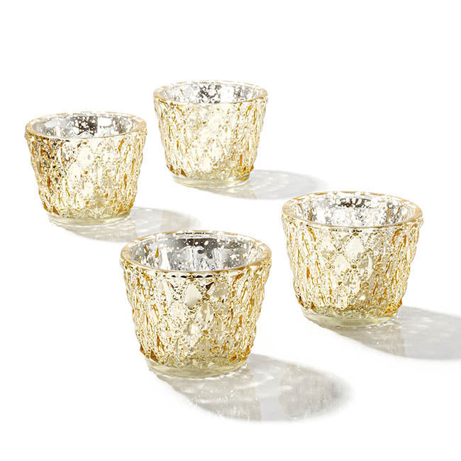 Glass Votive Candle Holder Diamond Pattern Gold (7.5x6cmH)