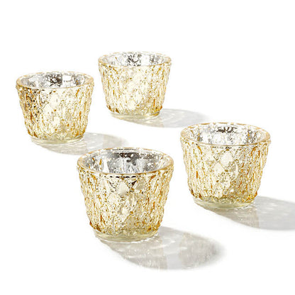 Glass Votive Candle Holder Diamond Pattern Gold (7.5x6cmH)