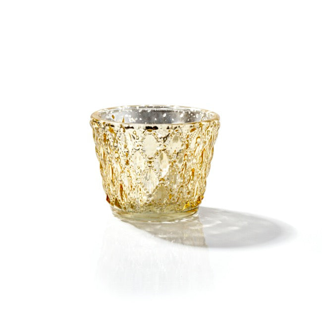 Glass Votive Candle Holder Diamond Pattern Gold (7.5x6cmH)