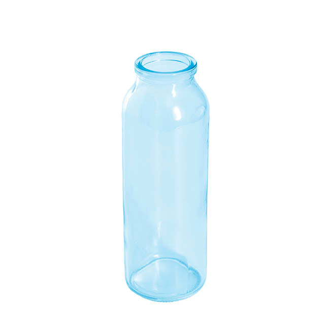 Glass Tall Milk Bottle Solid Glossy Baby Blue (5.5x16cmH)