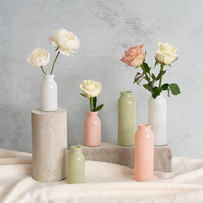 Glass Tall Milk Bottle Solid Glossy Soft Peach (5.5x16cmH)