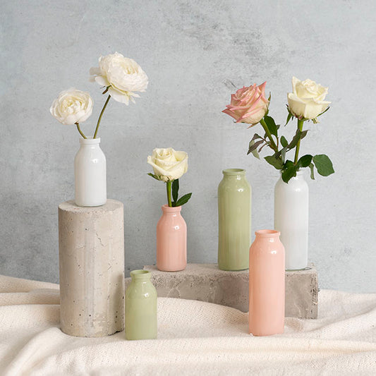 Glass Tall Milk Bottle Solid Glossy Sage (5.5x16cmH)