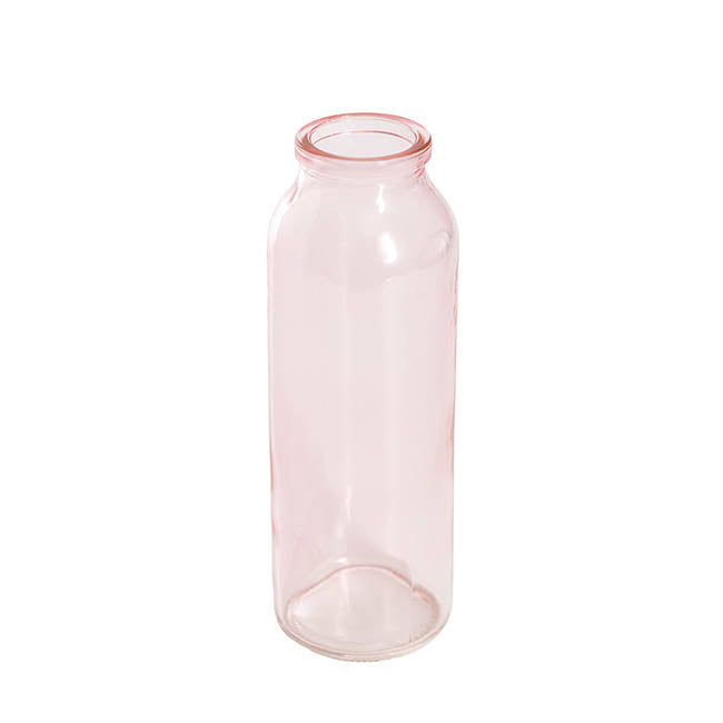 Glass Tall Milk Bottle Pink (5.5x16cmH)