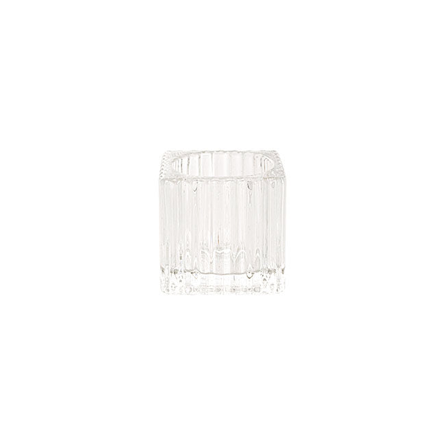 Glass Craft Ripple Tealight Holder Cube Clear (5x5cmH)