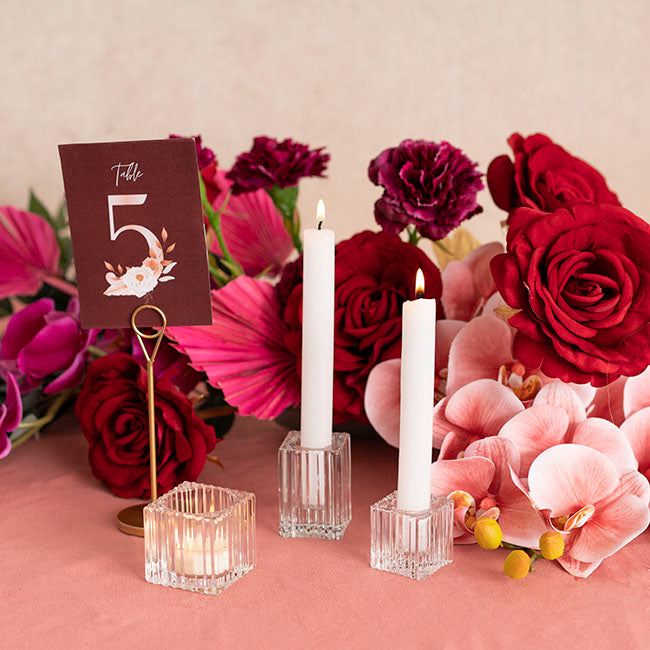 Glass Craft Ripple Dinner Taper Candle Holder Clear (4x6cmH)