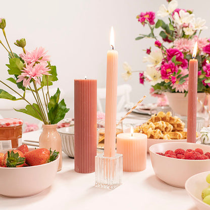 Glass Craft Ripple Cube Dinner Candle Holder Clear (4x4cmH)