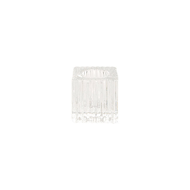 Glass Craft Ripple Cube Dinner Candle Holder Clear (4x4cmH)