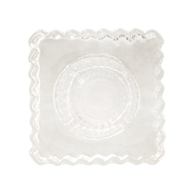 Glass Craft Ripple Cube Dinner Candle Holder Clear (4x4cmH)