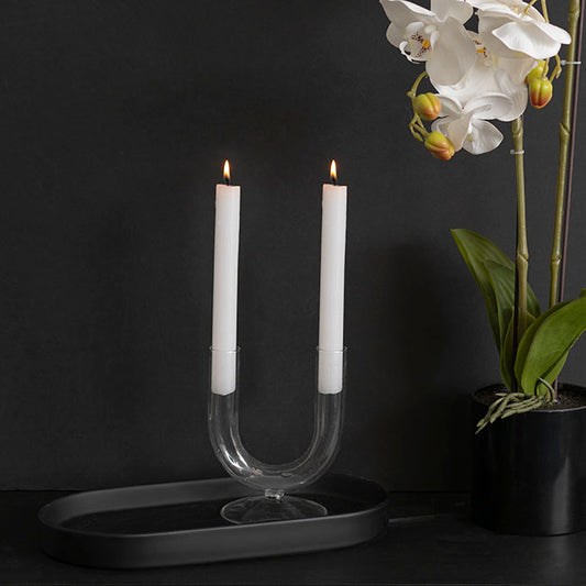Glass Palma U Shape Dinner Taper Candle Holder (9�11�15cmH)