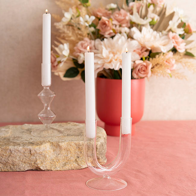 Glass Palma U Shape Dinner Taper Candle Holder (9�11�15cmH)