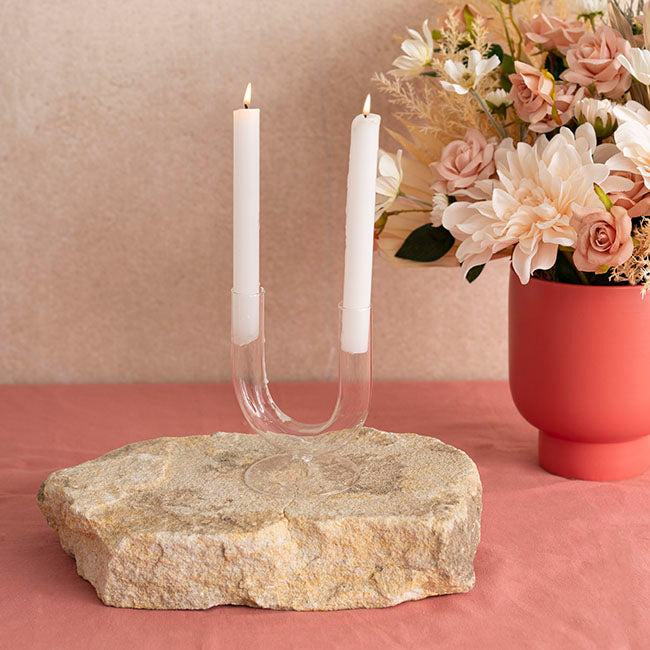 Glass Palma U Shape Dinner Taper Candle Holder (9�11�15cmH)