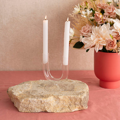 Glass Palma U Shape Dinner Taper Candle Holder (9�11�15cmH)