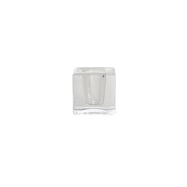 Glass Crystal Cube Dinner Candle Holder Clear (4x4cmH)