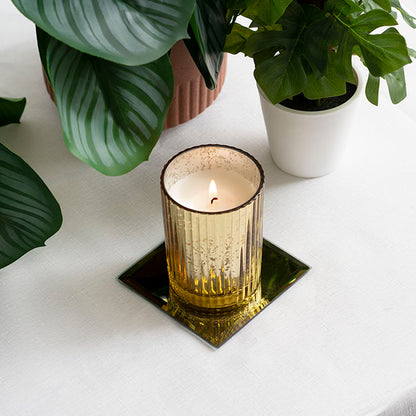 Square Mirror Glass Bevelled Plate Pack 4 Gold (10x10cmH)