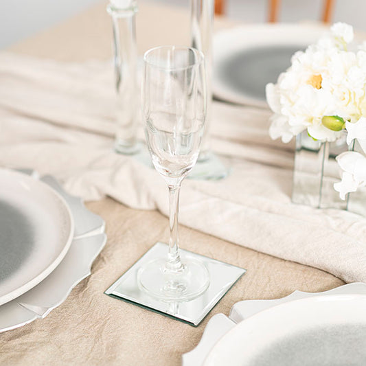 Square Mirror Glass Bevelled Plate Pack 4 Silver (10x10cmH)