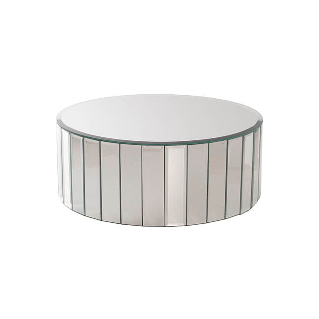 Round Mirror Strip Bevelled Riser Platform Silver (30x12cmH)
