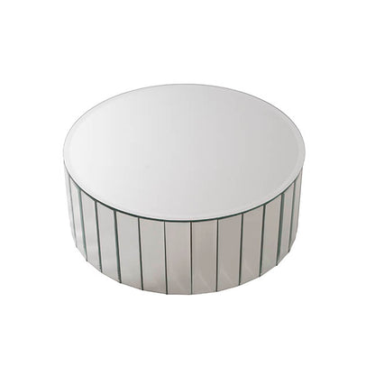 Round Mirror Strip Bevelled Riser Platform Silver (30x12cmH)