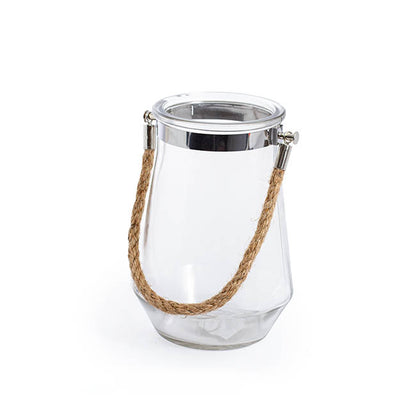 Glass Elva Hurricane Vase Rope Handle Clear (12Dx16cmH)