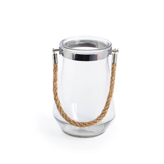 Glass Elva Hurricane Vase Rope Handle Clear (12Dx16cmH)