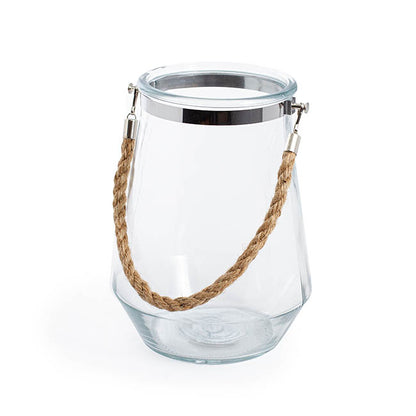 Glass Elva Hurricane Vase Rope Handle Clear (16cmDx22cmH)