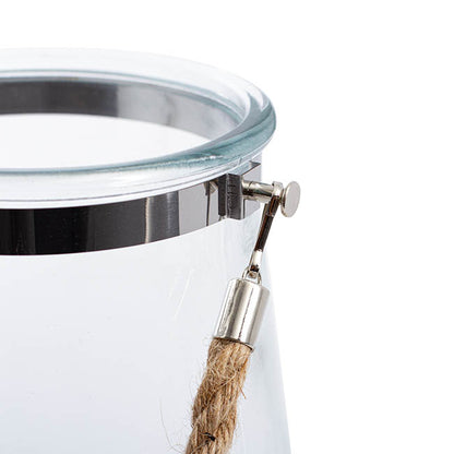 Glass Elva Hurricane Vase Rope Handle Clear (16cmDx22cmH)