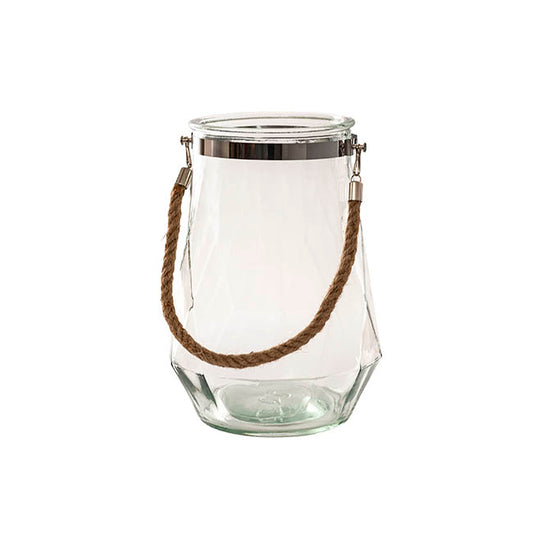 Glass Elva Hurricane Vase Rope Handle Clear Geo (20cmx28cmH)
