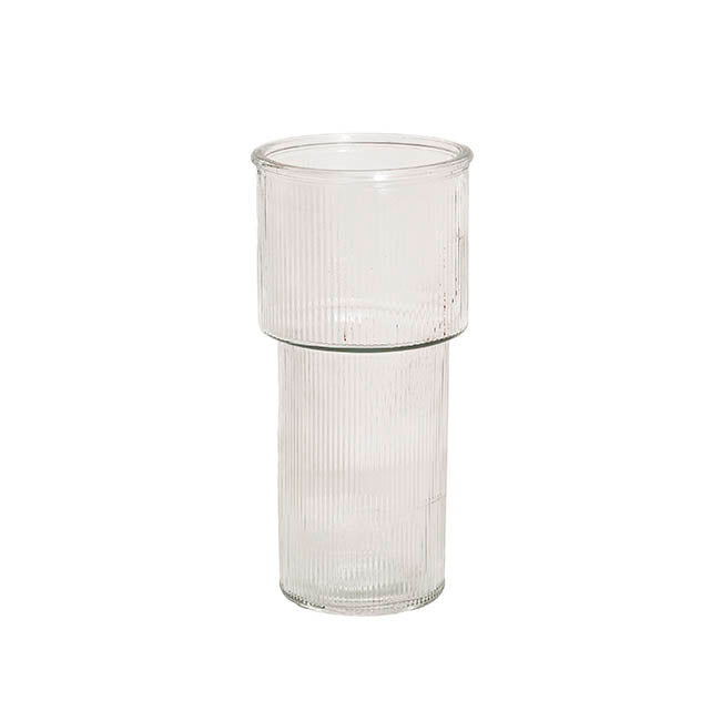 Glass Misa Vase Ribbed Clear (11Dx24cmH)