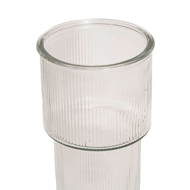 Glass Misa Vase Ribbed Clear (11Dx24cmH)