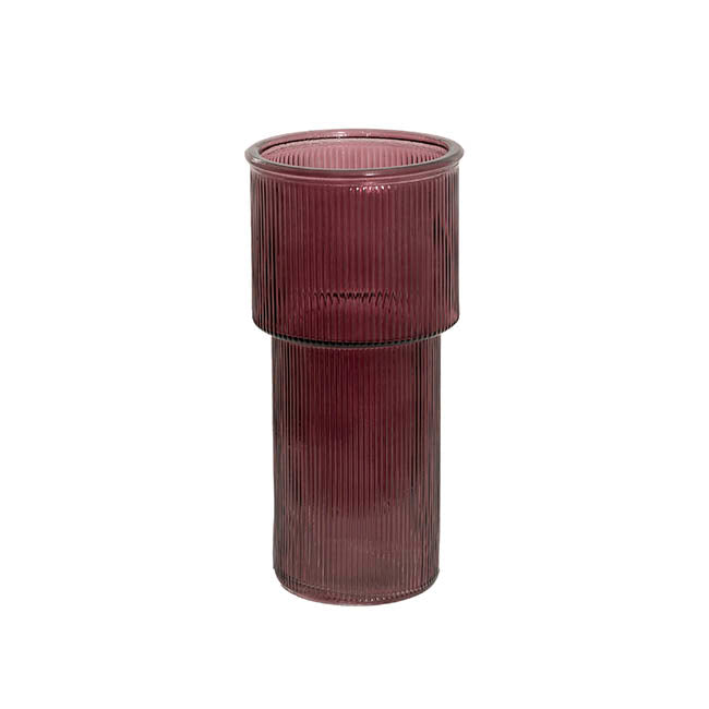 Glass Misa Vase Ribbed Plum (11Dx24cmH)