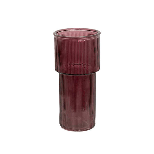Glass Misa Vase Ribbed Plum (11Dx24cmH)