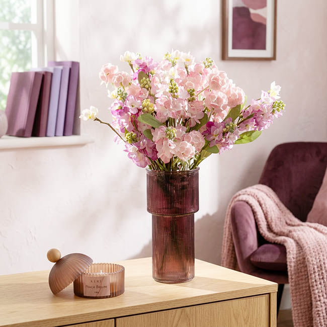 Glass Misa Vase Ribbed Plum (11Dx24cmH)