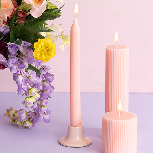 Roman Fluted Dinner Soy Candles Pack 2 Pale Pink (2x25cmH)