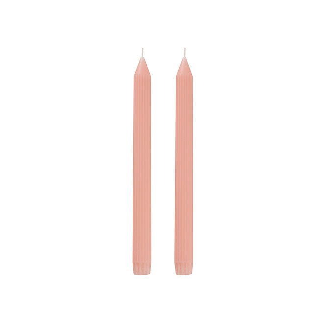 Roman Fluted Dinner Soy Candles Pack 2 Pale Pink (2x25cmH)
