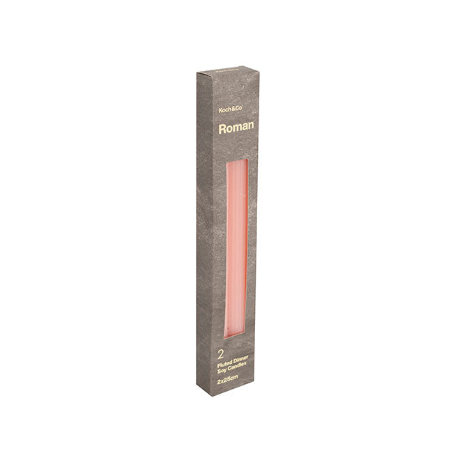 Roman Fluted Dinner Soy Candles Pack 2 Pale Pink (2x25cmH)