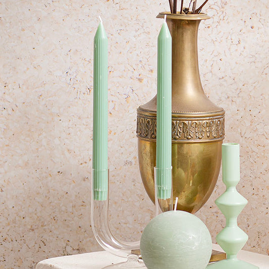 Roman Fluted Dinner Soy Candles Pack 2 Pale Sage (2x25cmH)